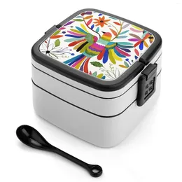 Dinnerware Otomi Bird Bento Box School Kids Office Worker 2Layers Storage Mexican Mexico Pattern Colourful Multicoloured