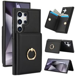 Shockproof Leather Credit Card Holder Wallet Case for Samsung Galaxy S24 Ultra S23 S22 A55 A53 A14, Flip Kickstand Heavy Duty Finger Ring phone Cover