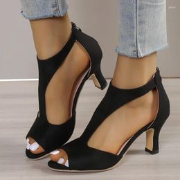 Dress Shoes Sexy Open Toe Bag Heel Women's Fish Mouth 2024 Summer Solid Colour Sandals Outdoor Daily High Heels