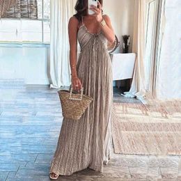 Basic Casual Dresses Ellafads Womens Summer Maxi Dress Printed Halter Sleeveless V-neck Lace-up Backless Beach Loose High Streetwear5m8x