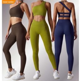 Lu Align Gym Clothg Activewear Compreion Workout Seamle Women One Shoulder Strap Bra ggg Sport Suit Fie Yoga Set