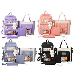 4pcs Mulheres Canvas Daypack Bag Casual para meninas Conjunto de mochila do alto da alta