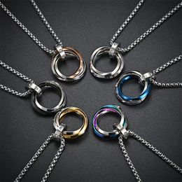 20pcs/lot Europe and the United States hot stainless steel three-ring necklace simple does not fade men's hip hop style titanium steel diamond pendant jewelry