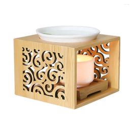 Candle Holders 1Pc Wood Hollow Fragrance Lamp Oil Furnace Aroma Burner Holder (Khaki)