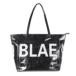 Bag 2024 Large Capacity Kraft Paper Beach Tote Waterproof PVC Shoulder Bags For Travel White/Black 18 Inch