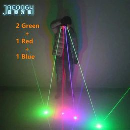 LED Toys The DJ party dancing laser glove 2 in 1 many lines RGB 2 green 1 red 1 blue LED light costumes high quality Q240524