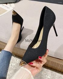 Dress Shoes 2024 Women Bling Pumps Anti Collision Metal Pointed Toe Stiletto Super High Heel Slip On Design Fashion Leisure Style