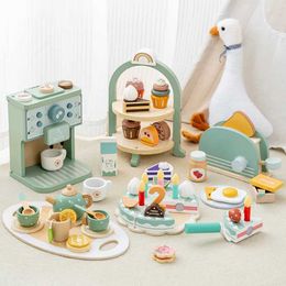 Kitchens Play Food Wooden kitchen pretends to be a game toy childrens wooden toys coffee machine cake ice tea set learning and education d240527
