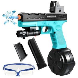 Gun Toys Gel Blasting Gun Manual And Automatic Dual Mode Gel Ball Toy Gun With Drum Sight And Goggles Outdoor Shooting Game T240524