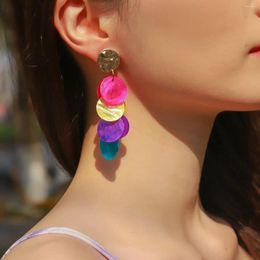 Stud Earrings 1 Piece Of Bohemian High-quality Multicoloured Round Shell Pendant Lady Fashion