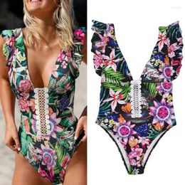 Women's Swimwear 2024 Women Sexy One-Piece Bikini Swimsuit Ruffles V-Neck Backless Floral Monokini
