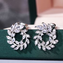 Leaf Design Earring for Women White Cubic Zircon Designer Jewerly Wedding Engagement Crystal Diamond Stud Earrings Gift Fashion Jewellery Stud Earrings