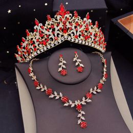 Luxury Tiaras Bridal Jewelry Sets for Women Flower Choker Necklace Sets Bride Crown Prom Wedding Jewelry Set Costume Accessory