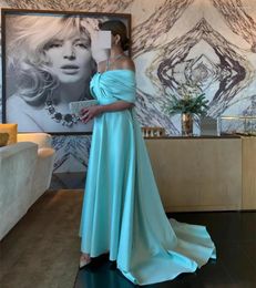 Party Dresses Elegant Long Blue Satin Evening With Pockets A-Line Boat Neck Zipper Back Floor Length Formal Dress For Women