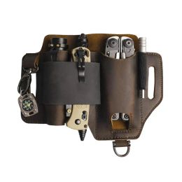 Men Leather EDCs Organizer Sheath Multi Tool Sheath Holder Holster Leather Multitool Pouch With Pen Holder For Flashlight Knives