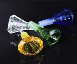 Unique Diamond Glass Slides Bowl Pieces Round Clear Pipes 14mm Male Joint Oil Burner Thick Heavy Herb Tobacco Bowls Handle For Smo4510106