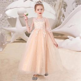 Girl Dresses 4-14 Vintage Costume Prom Kids For Girls Children Flower Princess Petal Dress Party Wedding Clothes