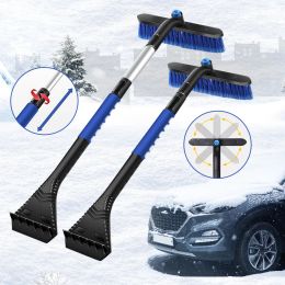 Extendable Ice Scraper Snow Brush Detachable Snow Removal Tool with Foam Handle 360° Pivoting Brush Head Snow Scraper for Car
