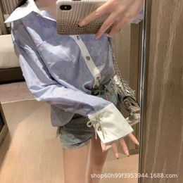 Women's T-shirt Summer Korean Edition Small Fragrant Wind Colourful Dot Vertical Bar Spliced Cuff Bow Long Sleeved Shirt