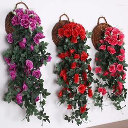 Decorative Flowers LuanQI 90cm Artificial Flower Rose Vine Hanging Plant Fake Rattan For Home Wall Decor Indoor Outdoor Garden Wedding