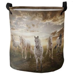 Laundry Bags Prairie White Horse Clouds Dirty Basket Foldable Waterproof Home Organiser Clothing Children Toy Storage