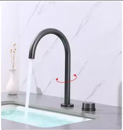 Kitchen Faucets Minimalist Design Brass Gun Gray Basin Faucet Deck Mounted Sink 2 Hole Split Type Cold Water Tap