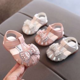 Summer Baby Girl Shoes Soft Bottom Cute Bow Fashion Pearl Toddler Sandals First Walkers L2405