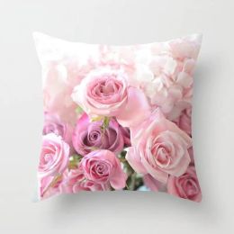 Pink Flower Pattern Decorative Polyester Cushions Pillowcase 45x45cm Pink Rose Prints Throw Pillow Sofa Bed Decor Pillowcover