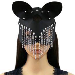 EagleKu Women Sexy Mask Tassels Half Face Fox Cosplay Leather Sex Halloween Party Mask Masquerade Ball Fancy Masks Punk Collar