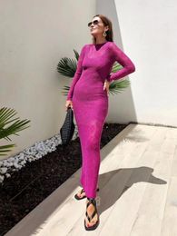 Casual Dresses Cut Out Knitted Summer For Women 2024 Bodycon Long Dress Semi Sheer Sleeve Sexy Holiday Party
