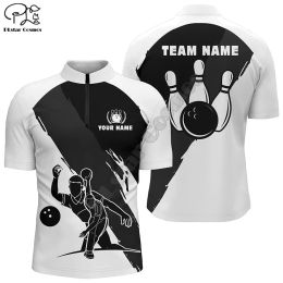 Personalized 3D Men's bowling Quarter Zip shirts Custom black white team bowling jerseys for men Printed Polo Shirts Tees Tops