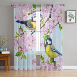 Curtain Animal Bird Flowers Leaves Branch Plant Sheer Curtains For Living Room Decoration Window Kitchen Tulle Voile