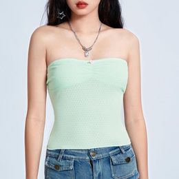 Women's Tanks Women Tube Tops Fairy Grunge Lace Trim Hollow-Out Flower Boat Neck Strapless Tank Summer Backless Bandeau Crop Y2k