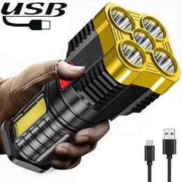 Outdoor Portable LED Flashlight Torches Light Lamp 4 Lighting Modes USB Rechargeable with Power Display COB Side Floodlights