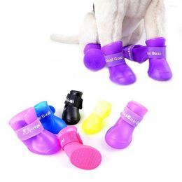 Dog Apparel 4Pcs/set Pet Silicone Rain Boots Booties Rubber Portable Non-slip Candy Colour Shoes Waterproof Cat