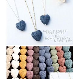 Pendant Necklaces 2023 Heart Lava Rock Necklace 9 Colors Aromatherapy Essential Oil Diffuser Heart-Shaped Stone Drop Delivery Jewelr Dhdmv