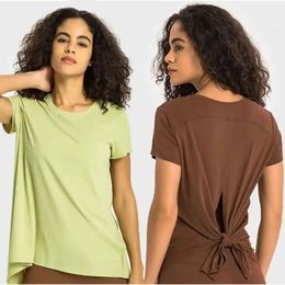 Lu Align Lwe Caual Back Knotted -hirt Crew Neck T-Shirt Short Sleeve Tops Summer Tee Sleeve Yoga Naked Feelg Workout Women Shirt