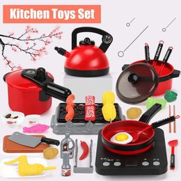 Kitchens Play Food Kitchen Toy Set for Children and Girls Cooking Toys Baby Cutting Fruit Utensils Childrens Simulation Education Game d240527