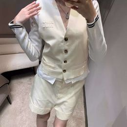 Blazer da donna Blazer MM24 Summer Remodingery Lettera Temperament Academy Style Slim Cotton Linen Abito Coatstraight Barrel Five Five