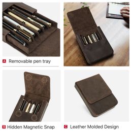 CONTACT'S FAMILY Handmade Fountain Pen Case Leather For Men Women Holder Pen Pouch Retro Pen Box Organiser Boys Girls School