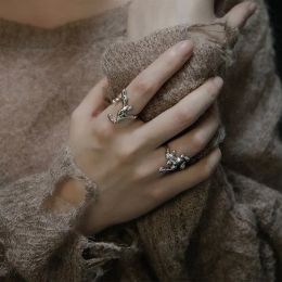 Punk Irregular Liquid Metal Rings Hollow Bump Texture Lava Double Layer Open Ring Silver Color Tin Foil Rings Party Jewelry