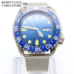 Wristwatches Men's Automatic Mechanical Watch 41 Mm Blue Dial NH36 Water Resistant To 100 Metres Ceramic Bezel Green Luminous