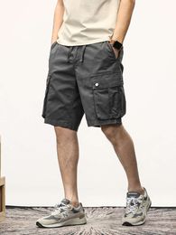 Summer Multi-Pockets Cargo Men Solid Military Stretch Cotton Casual Bermuda Shorts Male Straight Loose Work Short Pants