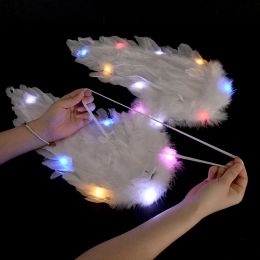 LED Lights White Angel Feather Wings Women Child Girls Photo Props Wedding Birthday Gift Bachelorette Party DIY Home Decoration