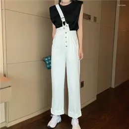 Women's Jeans 2024 Jumpsuits White Black High Waist Jean Romper Women Solid Loose Casual Straight Denim Overalls Female Button Jumpsuit