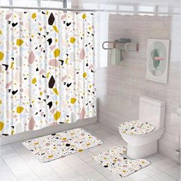 Shower Curtains Colourful Stones Curtain Sets Terrazzo Marble Bathroom Waterproof Screen Non-Slip Bath Mats Rug Lid Toilet Cover