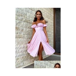 Basic Casual Dresses A Line Summer Midi Dress Elegant Puff Sleeve Off Shoder Vacation Rave Outfits Drop Delivery Apparel Womens Clothi Dh5T3