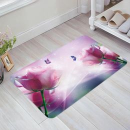 Carpets Butterfly Rose Flower Pink Kitchen Floor Mat Living Room Decor Carpet Home Hallway Entrance Doormat Balcony Door Anti Slip Rug