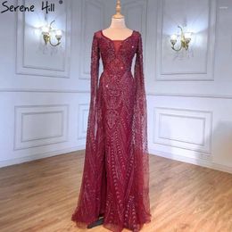 Party Dresses Serene Hill Wine Red Luxury Cape Sleeve Evening Gowns 2024 Beaded Mermaid Elegant Up For Women Plus Size GLA71383