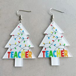 Christmas Earrings Lights Round Acrylic Christmas Tree Round Drop Earrings for Women Teacher GiftsJewelry Wholesale